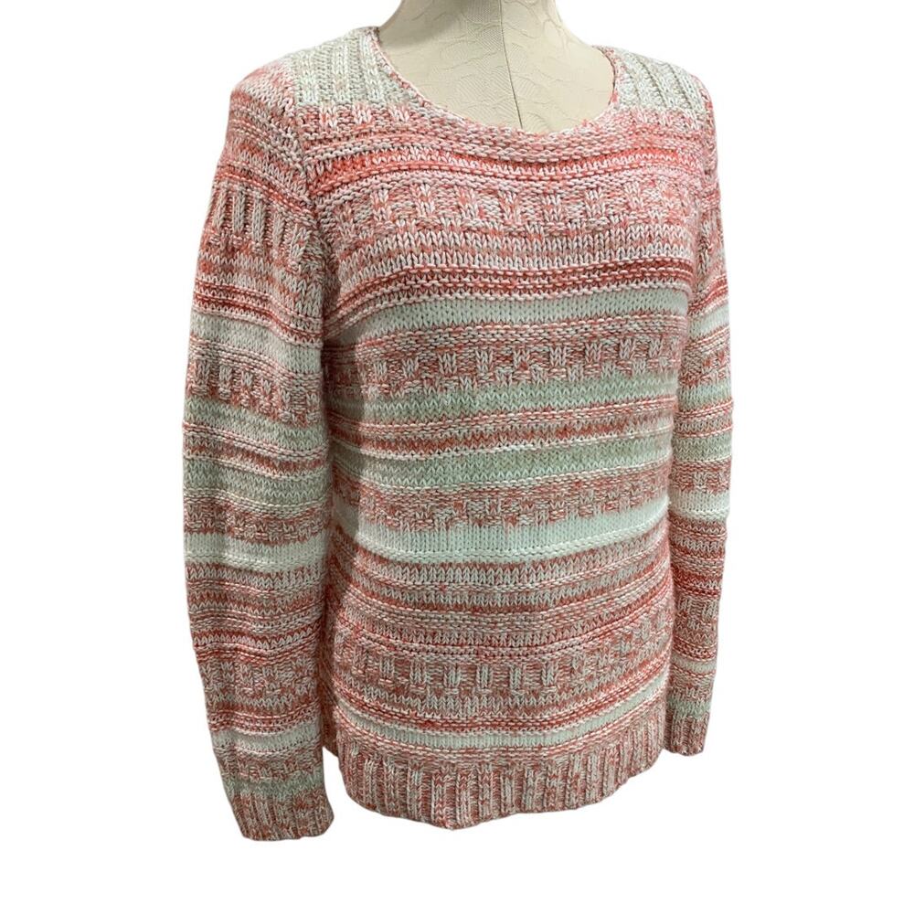 Medium LOFT Pink Ivory Marled Knit Womens Striped Sweater